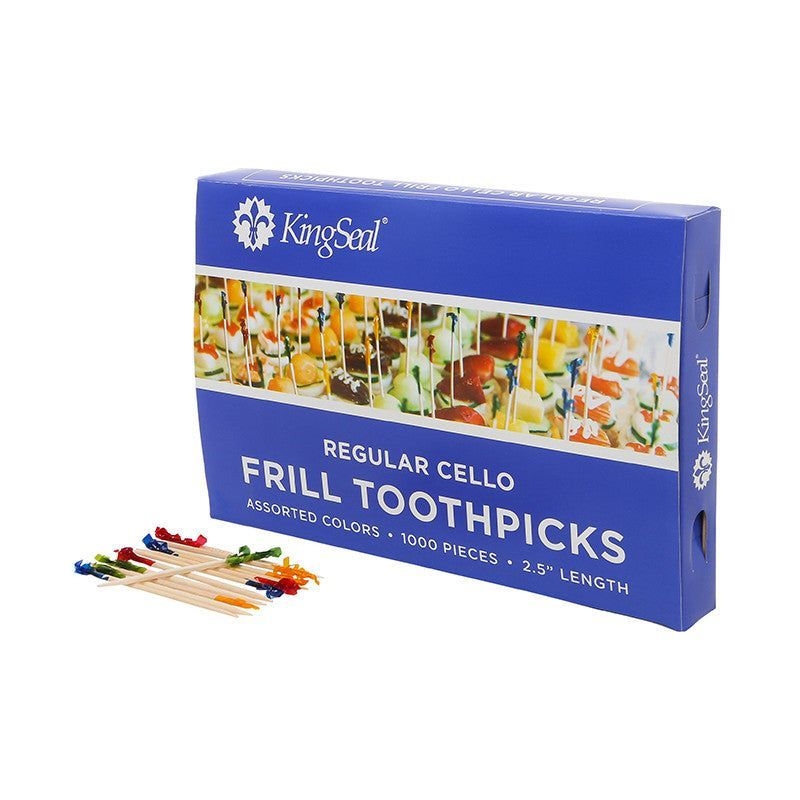 KingSeal Assorted Colors Bamboo Regular Frill Toothpick, 2.5 inch -- 10000 per case