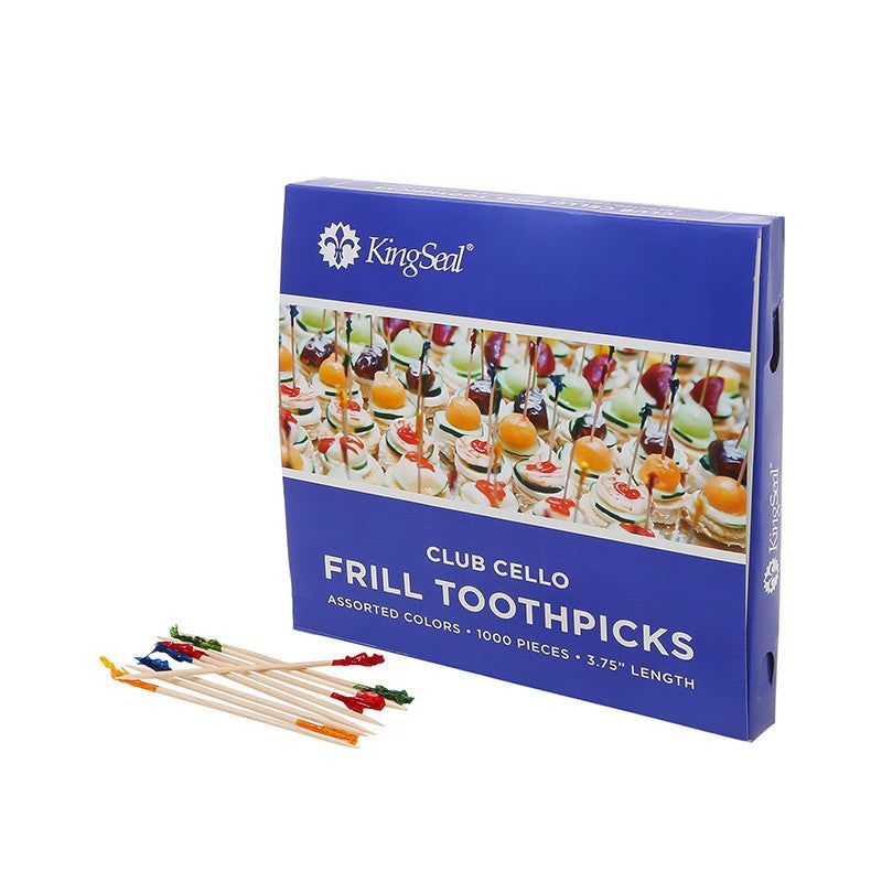 KingSeal Assorted Colors Bamboo Club Frill Toothpick, 3.75 inch -- 10000 per case