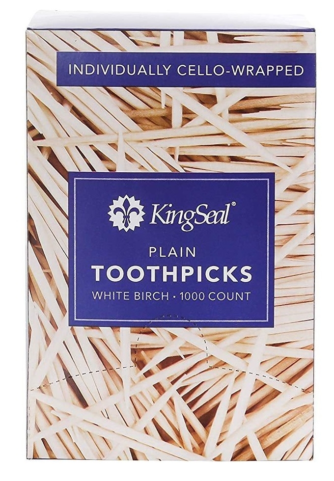 KingSeal Cello Wrapped Plain Round Birch Wood Toothpick, 2.5 inch -- 12000 per case
