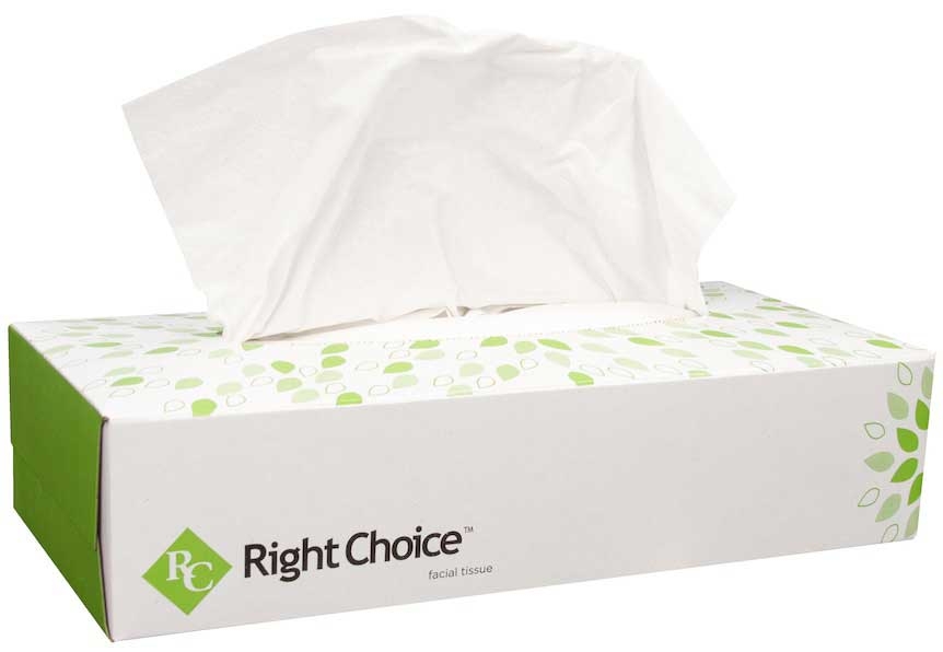 Cascades Right Choice White 2-Ply Paper Facial Tissue, 8 x 8 inch - 100 sheets per roll -- 30 per case