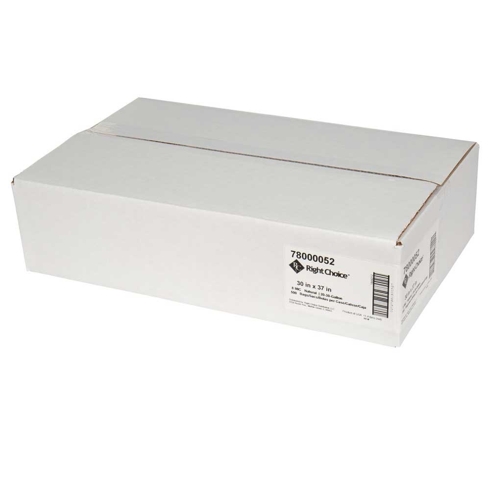 Right Choice Natural 8 Mic HDPE 20/30-Gallon Can Liner, 30 x 37 inch -- 500 per case