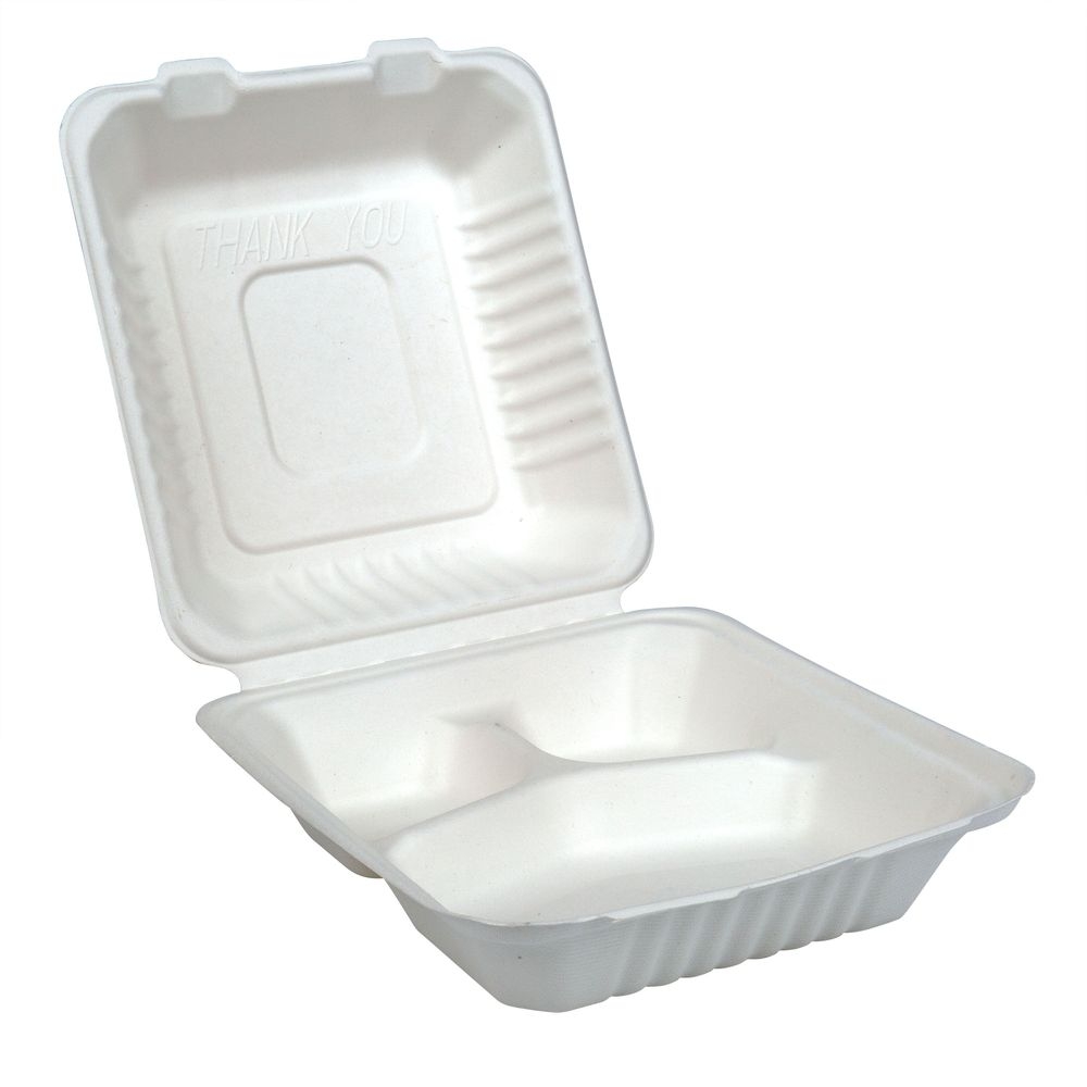Premier Essential Bagasse Kraft 3 Compartment Molded Fiber Container, 10 inch -- 500 per case
