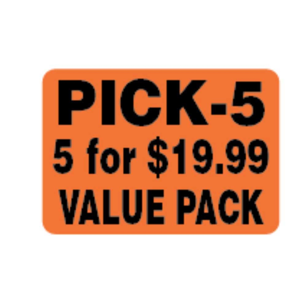 Advanced Labeling Pick 5 Red/Glo Black Print 5 For $ 19.99 Value Pack Label - 1000 count per roll
