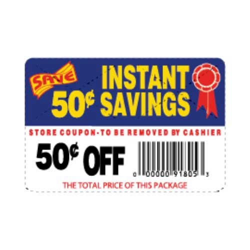 Advanced Labeling $ .50 Off Instant Savings Coupon Label with UPC - 250 count per roll
