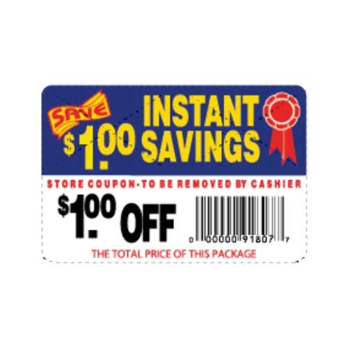Advanced Labeling $ 1.00 Off Instant Savings Coupon Label with UPC - 250 count per roll