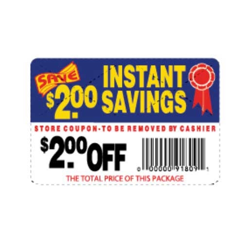 Advanced Labeling $ 2.00 Off Instant Savings Coupon Label with UPC - 250 count per roll