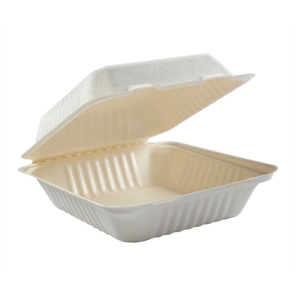 AmerCareRoyal Molded Fiber No Added PFAS Deep Medium PLA Lined Hinged Lid Container, 7.875 x 8 x 3.19 inch -- 160 per case.