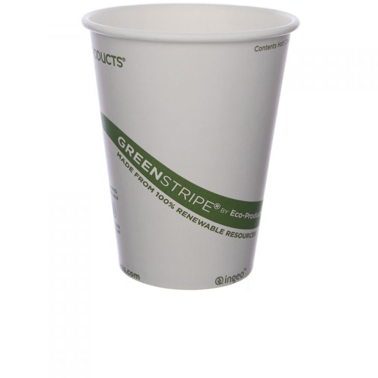 Eco-Products GreenStripe Compostable Hot Cup, 12 Ounce Capacity -- 1000 per case.