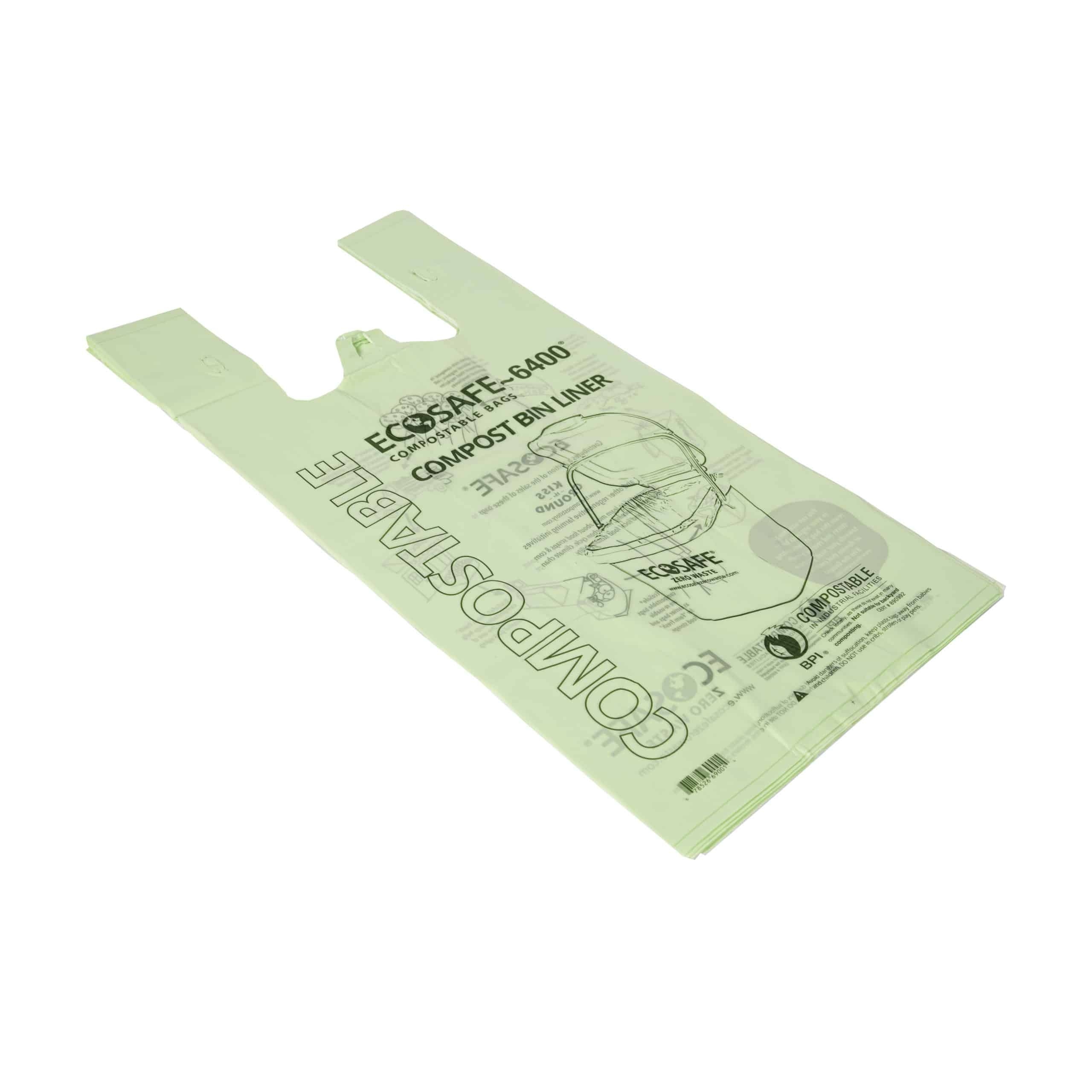 EcoSafe Small Green 0.85 Mil Compostable Checkout Bag, 10 × 20 inch + 6.5 inch -- 500 per case.