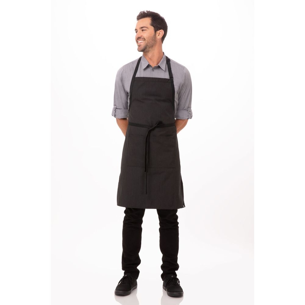 Chef Works Pinstripe Butcher Apron with Contrasting Ties, 34 inch Long x 24 inch Wide