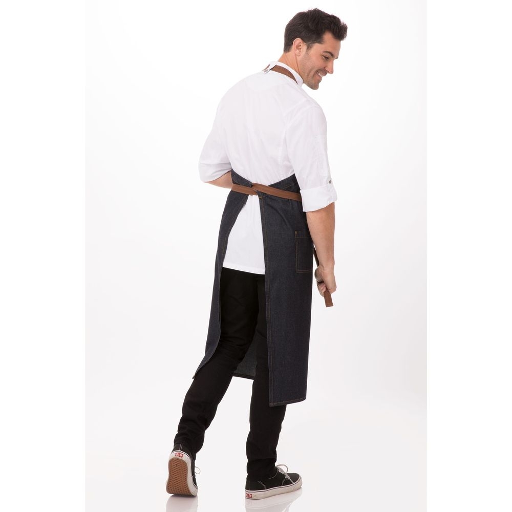 Chef Works Indigo Blue Memphis Chefs Bib Apron, 40 inch Long x 35 inch Wide