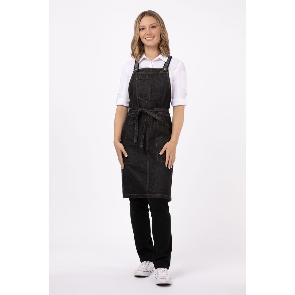 Chef Works Black Berkeley Snap Bib Apron for Unisex