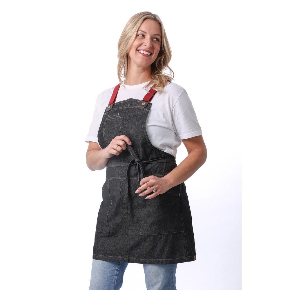 Chef Works Black Berkeley Short Snap Bib Apron for Unisex, 27.5 inch Long x 28.7 inch Wide