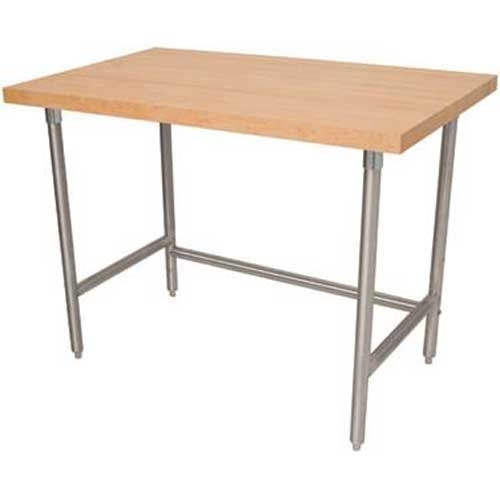 Wood Top Table with Open Galvanized Base, 36 x 60 inch.