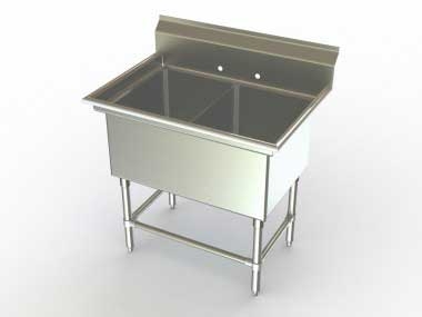 Aero 18 Gauge 304 Stainless Two Compartment NSF Sink, 23.4 x 41.5 x 24 inch.