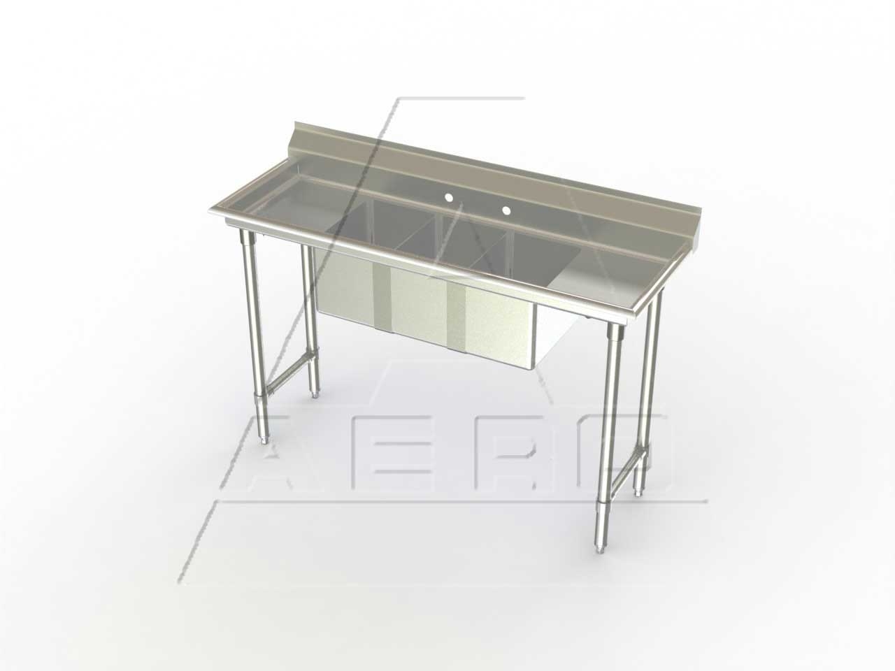 Aero 16 Gauge 430 Stainless Three Compartment NSF Convenience Store Sink, 21 x 65 x 18 inch.