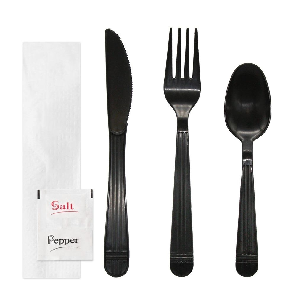 Northwest Enterprises Party Essentials Black Heavy Weight Polypropylene 6 Piece Cutlery Set -- 250 set per case