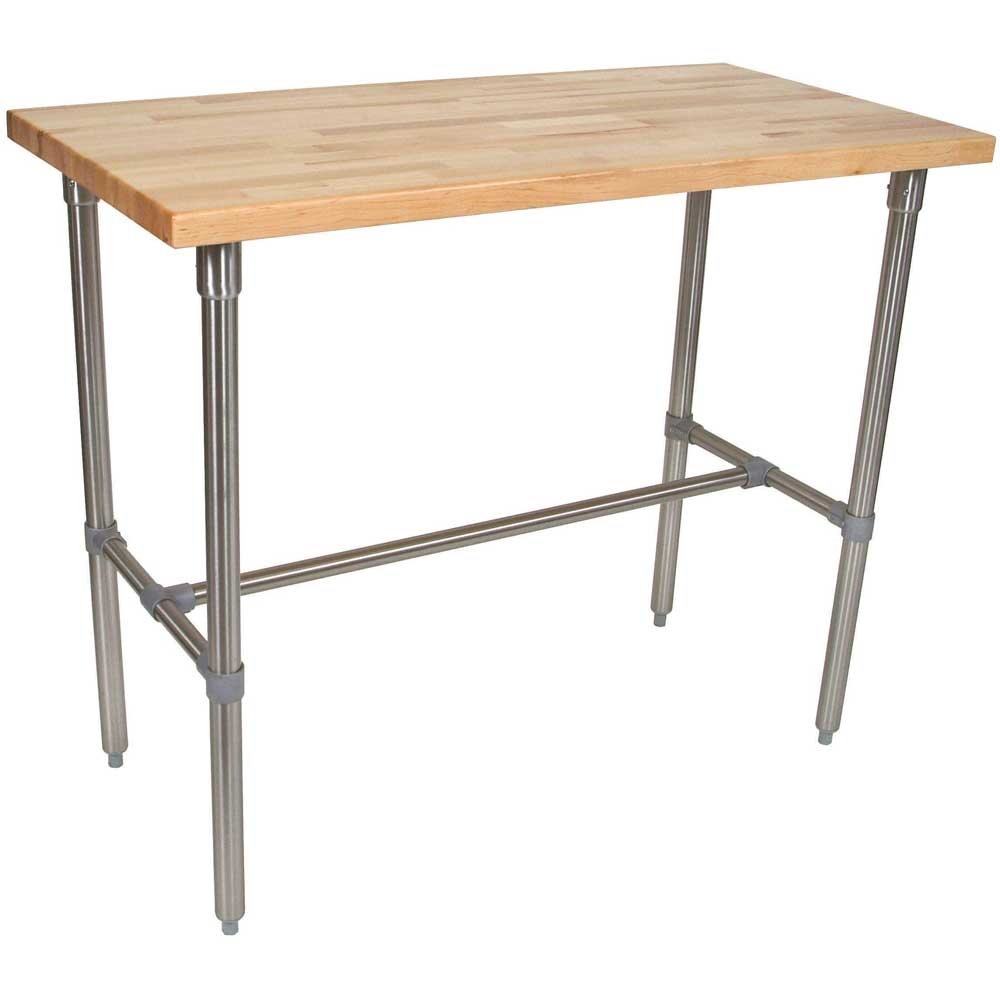 John Boos Cucina Classico Hard Maple Edge Grain Blended Kitchen Table with 5 inch Locking Casters, 48 x 30 x 1 1/2 x 40 inch.