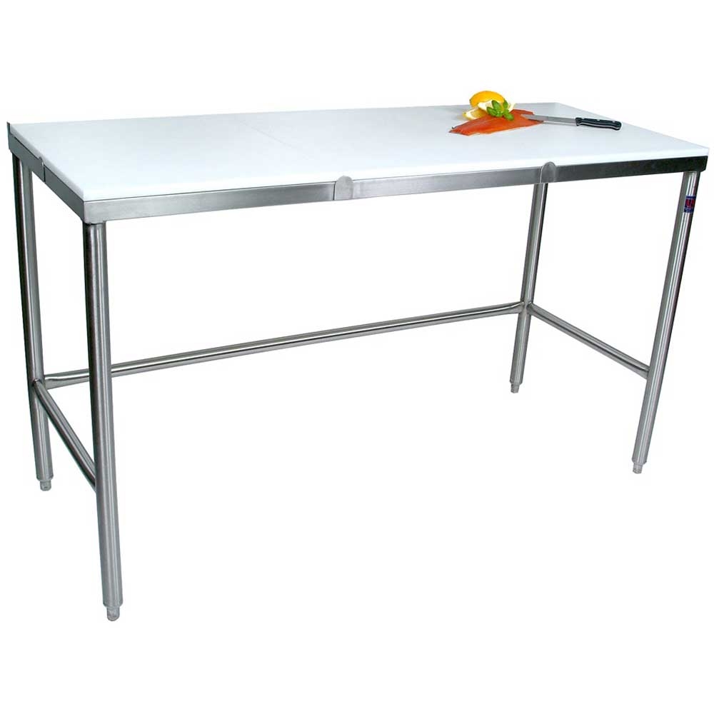 John Boos Poly 1000 Flat Top Stainless Steel Trimming Table, 96 x 36 x 3/4 inch.