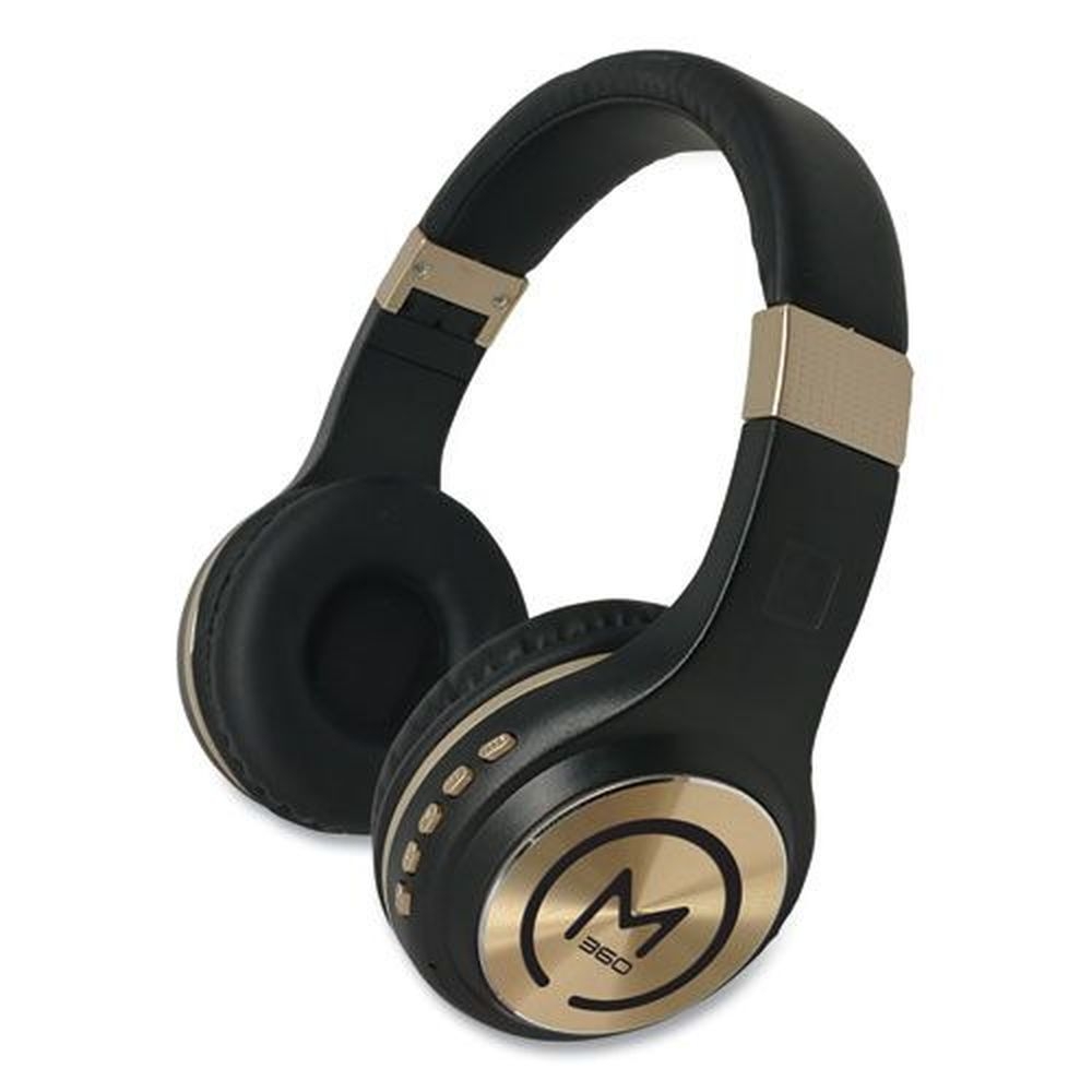 Morpheus 360 Black/Gold Serenity Stereo Wireless Headphones with Microphone, 3 Feet Cord