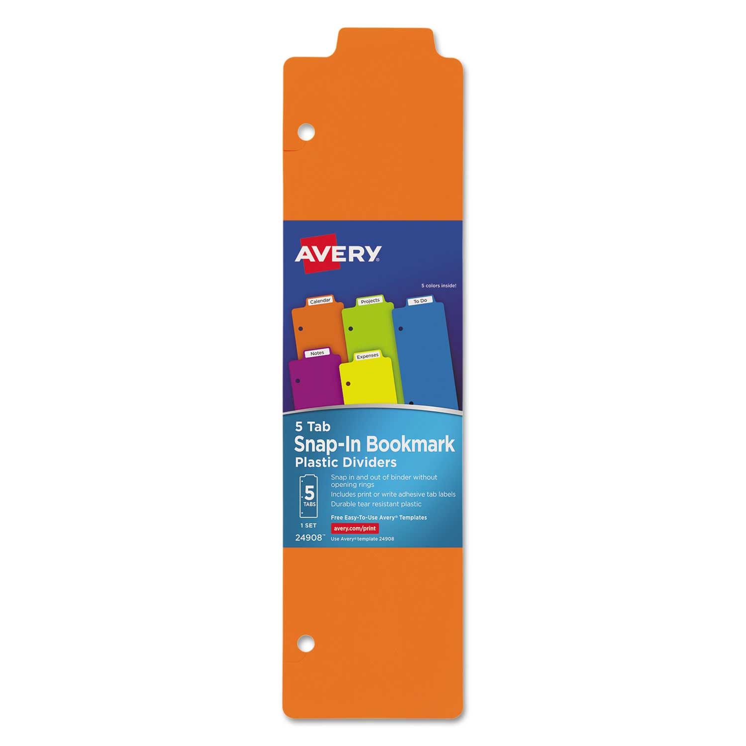Avery 5-Tab Assorted Color Snap-In Plastic Bookmark Divider, 11.5 x 3 inch -- 1 set