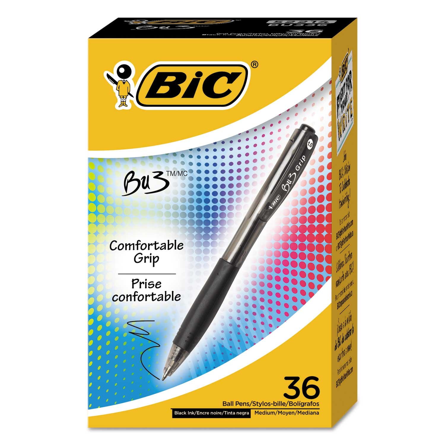 BIC BU3 Black Ink and Barrel Medium 1 mm Retractable Ballpoint Pen -- 36 per case