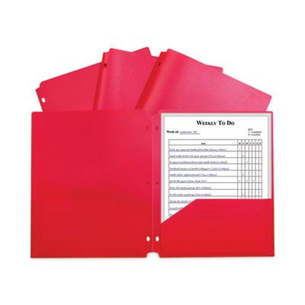 C-Line Red Two-Pocket Heavyweight Poly Portfolio Folder with 3-Hole Punch, 11 x 8.5 inch -- 25 per box