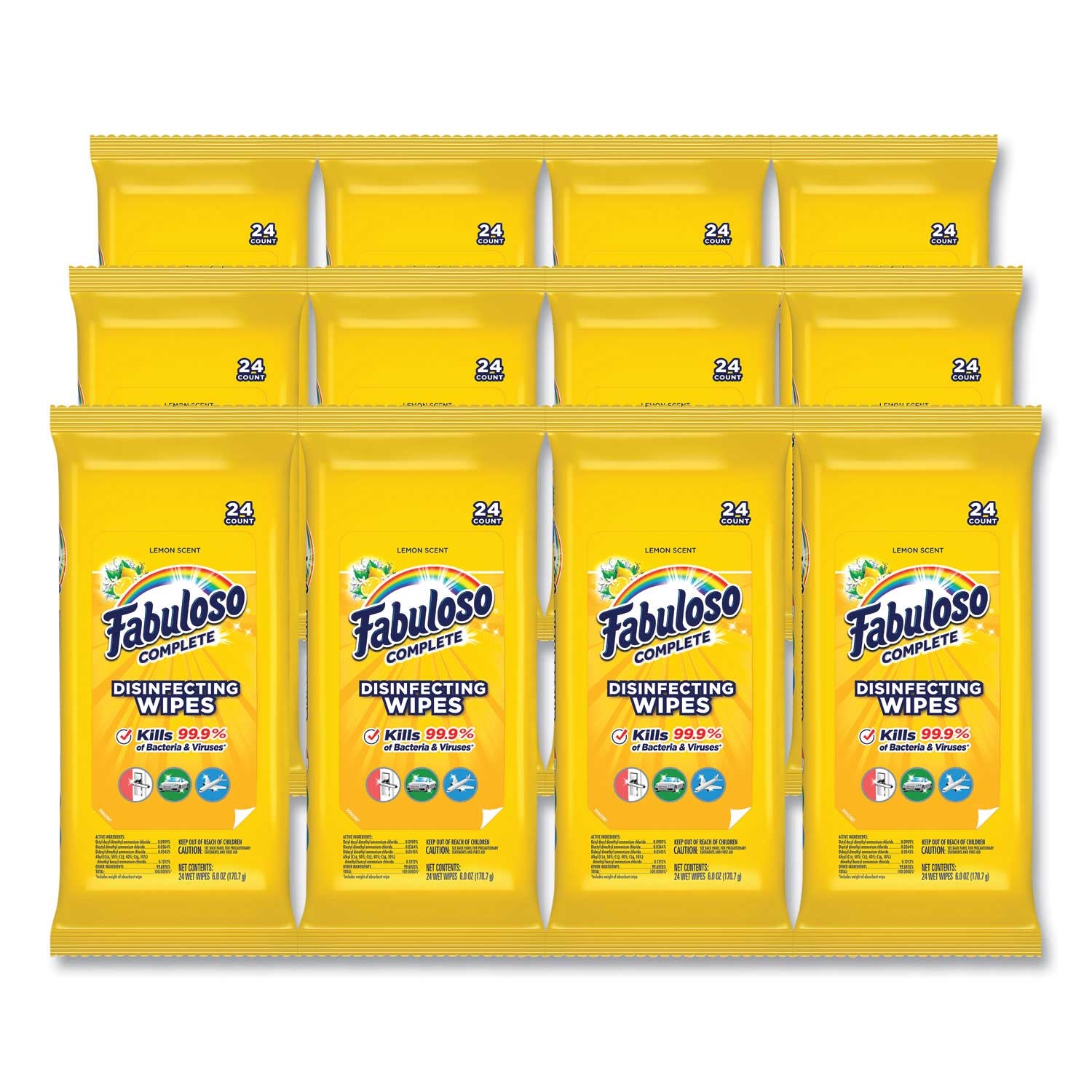 Fabuloso Lemon Scent Multi Purpose Wipes, 7 x 7 inch - 24 per pack -- 12 packs per case