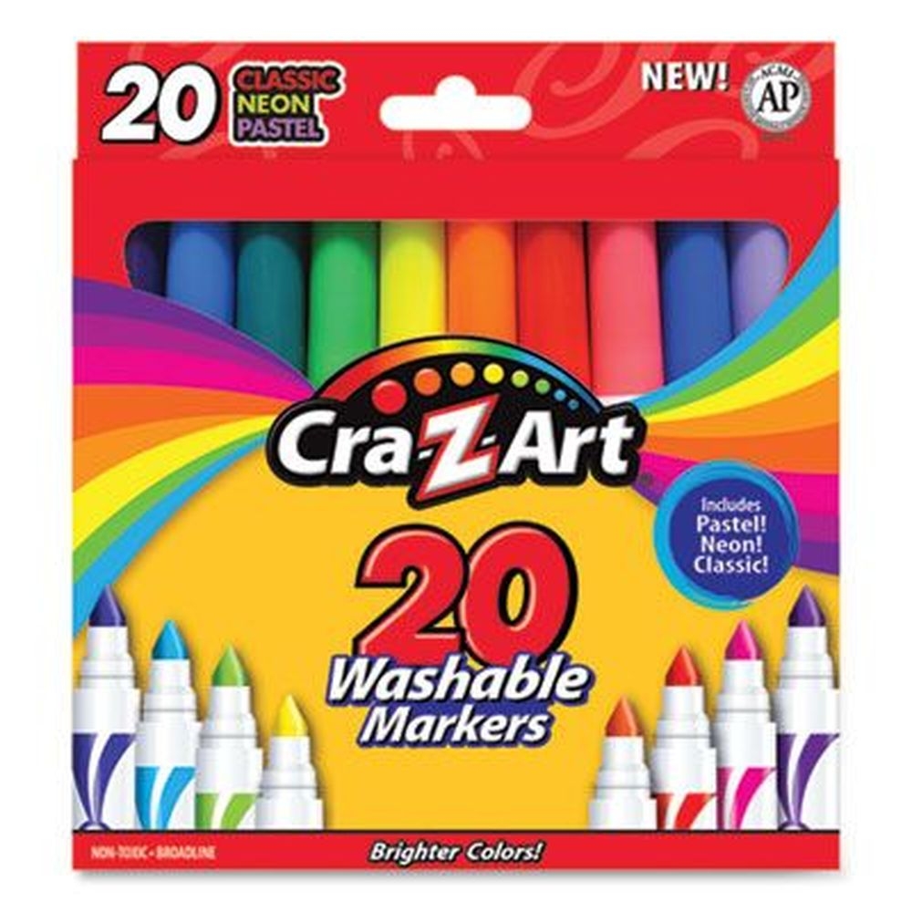 Cra-Z-Art Assorted Classic/Neon/Pastel Colors Washable Markers with Broad Bullet Tip -- 20 per set