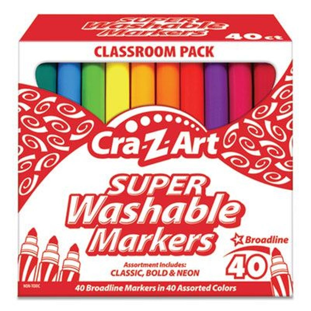 Cra-Z-Art Assorted Colors Super Washable Markers with Broad Bullet Tip -- 40 per set