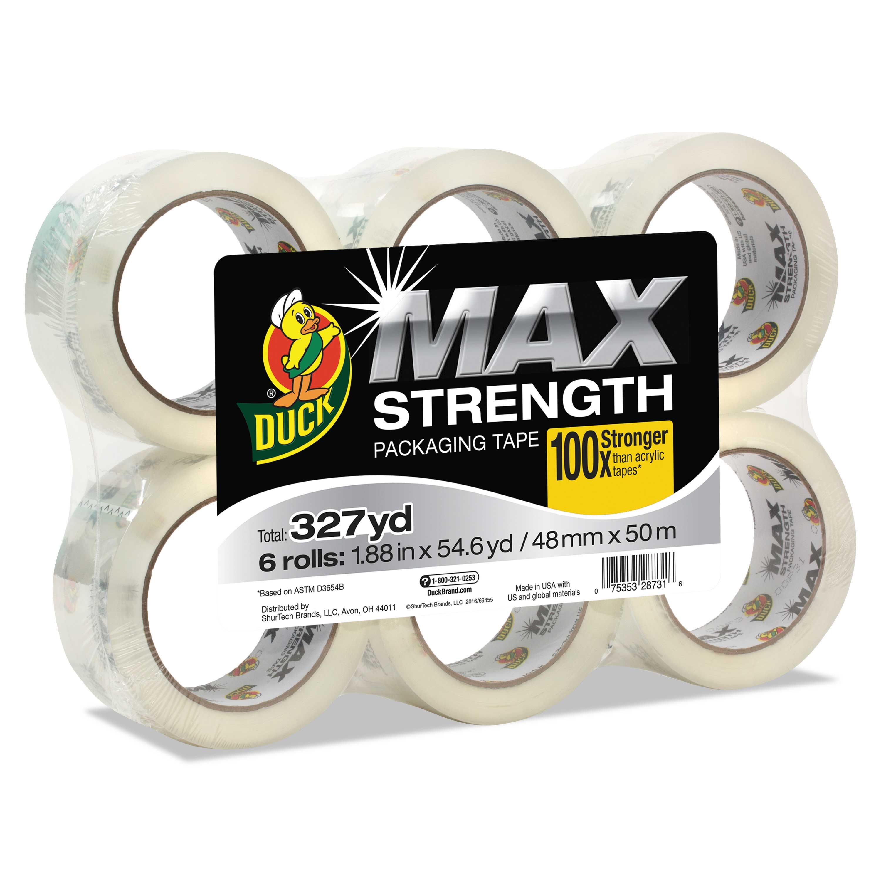 Duck Crystal Clear Max Packaging Tape, 1.88 inch x 54.6 Yard - 6 count per pack -- 1 pack per case