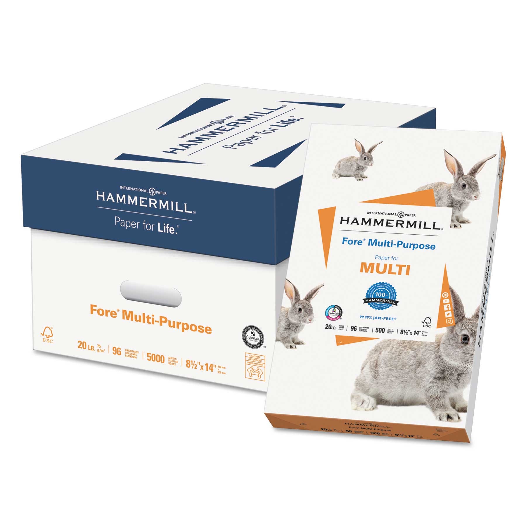 Hammermill White Fore Multipurpose Print Paper, 8.5 x 14 inch - 500 per reem -- 1 reem per case