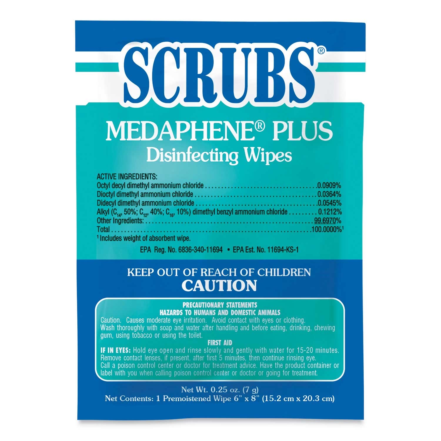 Scrubs White Medaphene Disinfectant Wet Wipes, 6 x 8 inch -- 100 per case