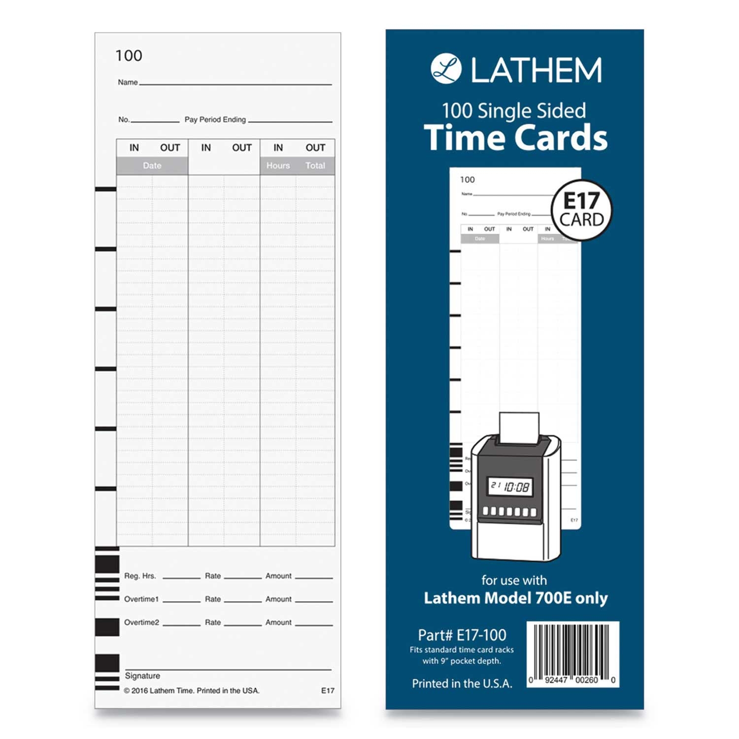 Lathem E17-100 Single Side Time Card, 9 inch - 100 per pack -- 1 pack per case