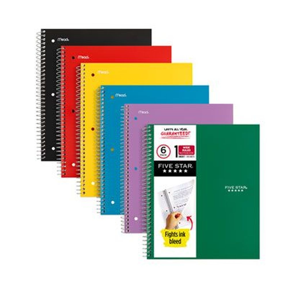 Five Star 1 Subject Wide/Legal Rule Wirebound Notebook with Randomly Assorted Covers, 100 Sheets -- 6 per pack