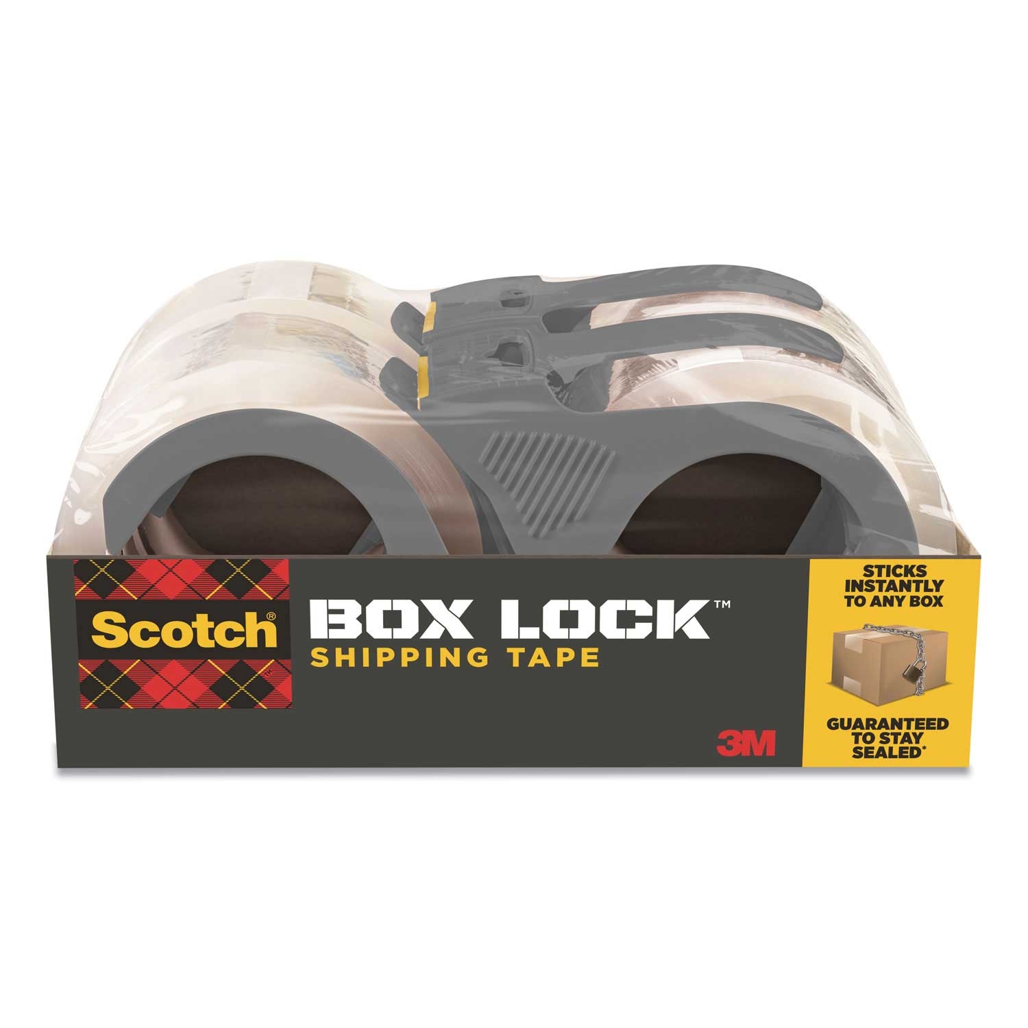 Scotch Box Lock Clear Shipping Packaging Tape with Dispenser, 1.88 inch x 54.6 Yards - 4 per pack -- 1 pack