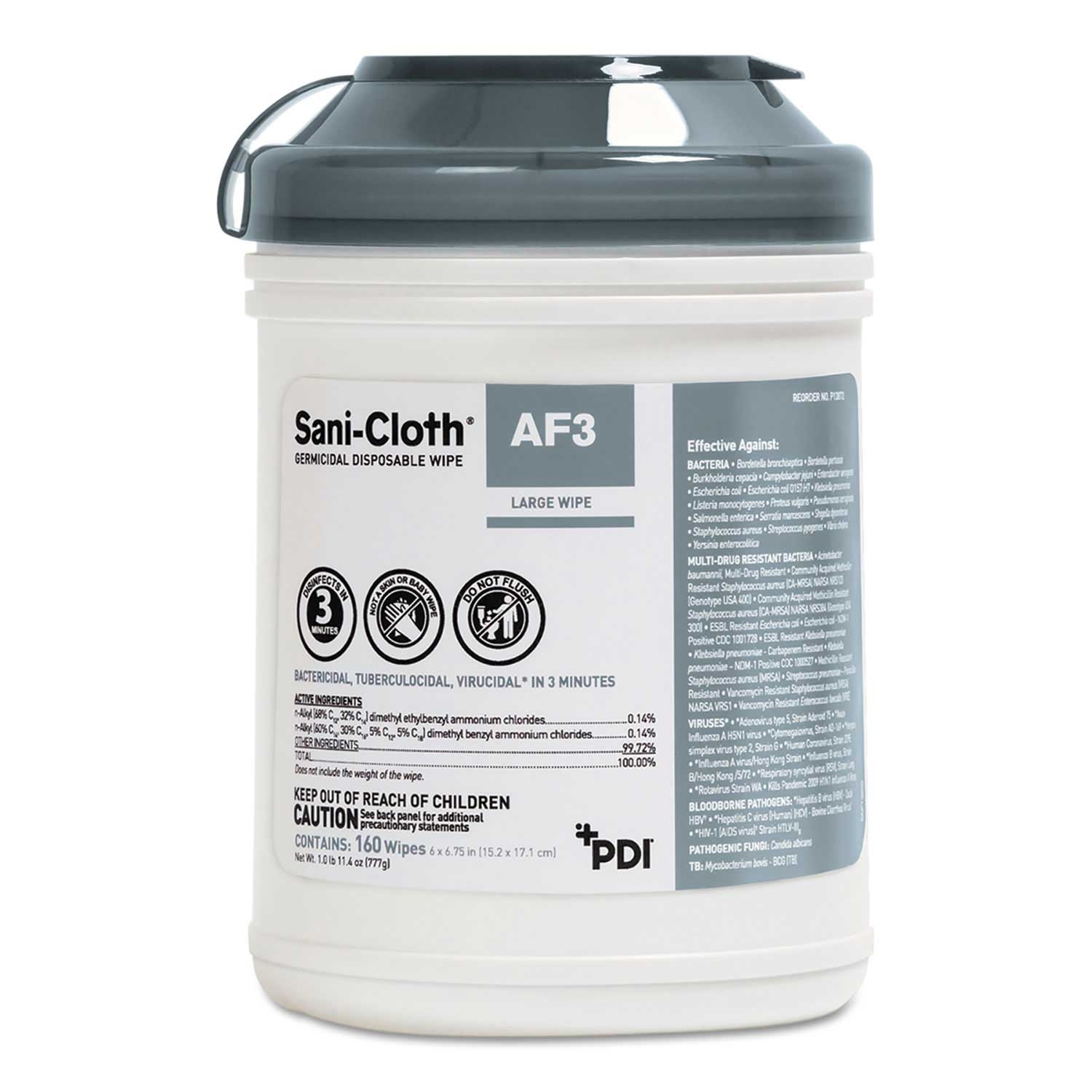 Sani Professional Sani-Cloth AF3 Germicidal Disposable Wipe, 6 x 6 3/4 inch -- 12 per case