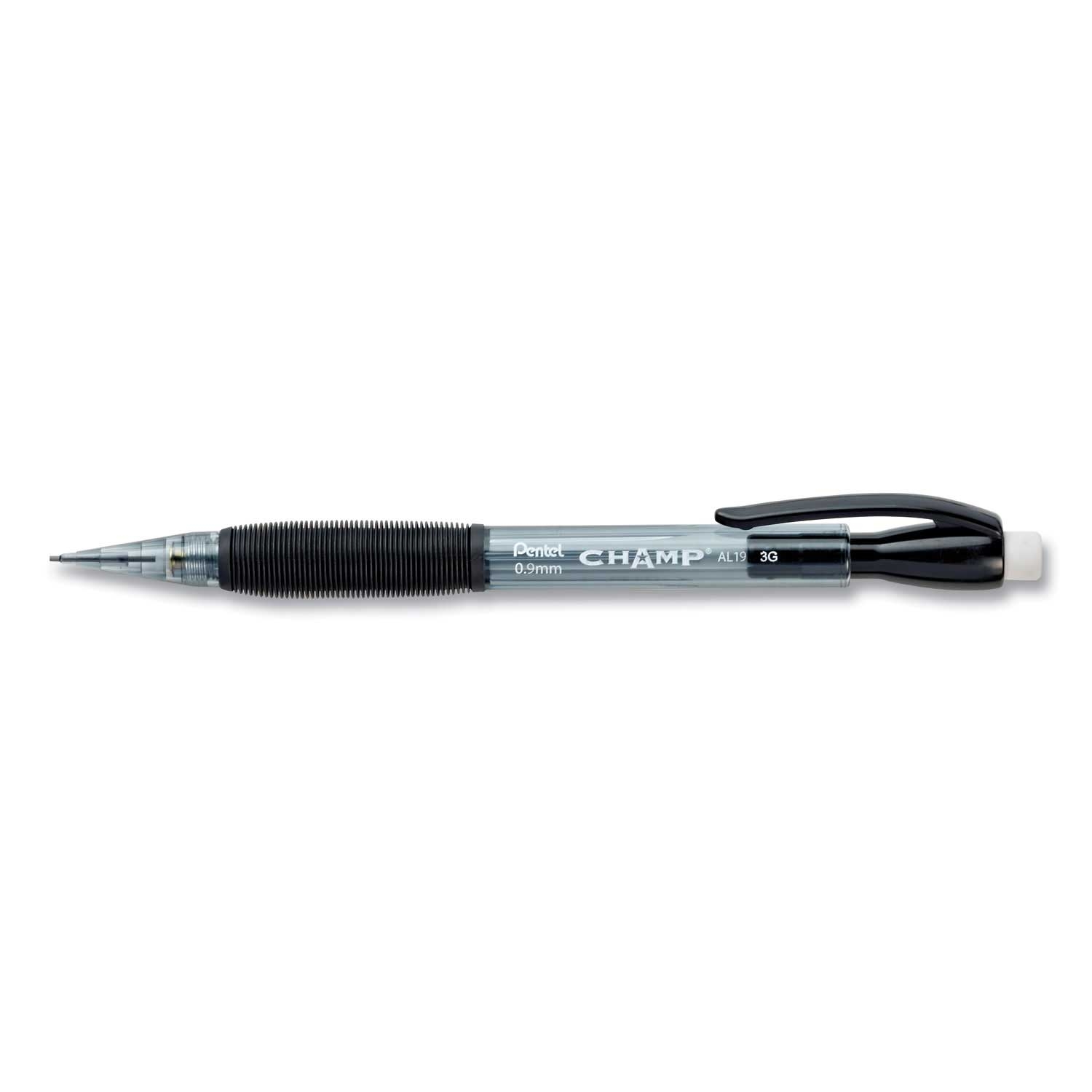 Pentel Champ Black Lead/Translucent Black Barrel 0.9 mm HB Mechanical Pencil -- 12 per case