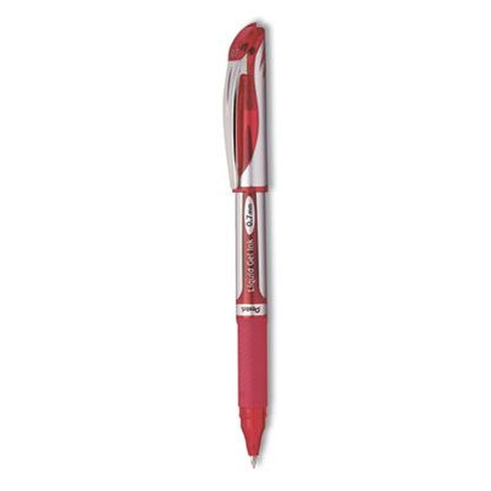 Pentel EnerGel Medium 0.7 Mm Deluxe Silver/Red Barrel Gel Pen Stick -- 12 per case
