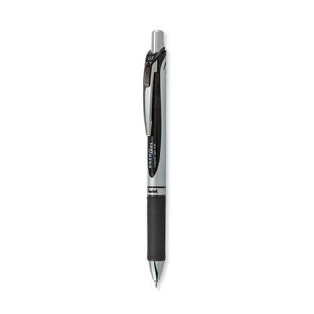 Pentel EnerGel RTX Extra-Fine 0.3 mm Retractable Black/Silver Barrel Gel Pen -- 12 per case