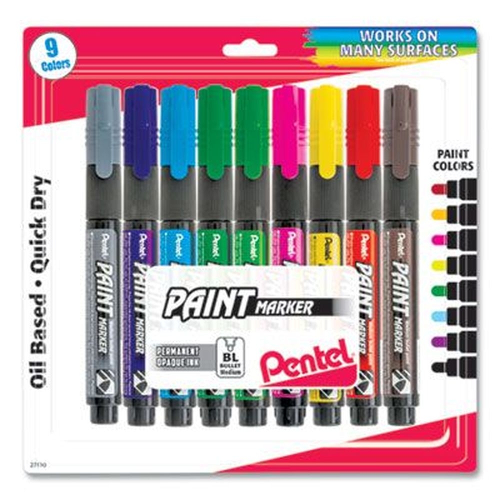 Pentel Assorted Colors Opaque Medium Bullet Tip Paint Marker -- 9 per pack