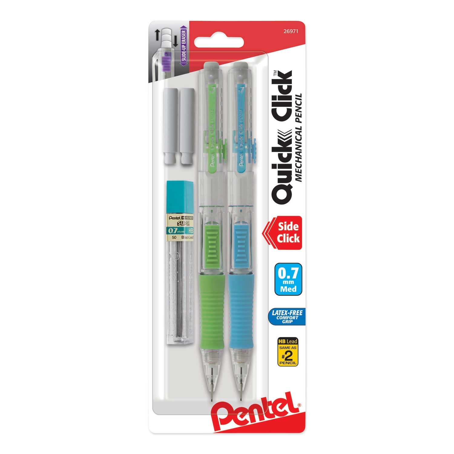Pentel Quick Click Black Lead/Assorted Barrel Color 0.7 mm HB Mechanical Pencil - 2 per pack -- 1 pack per case