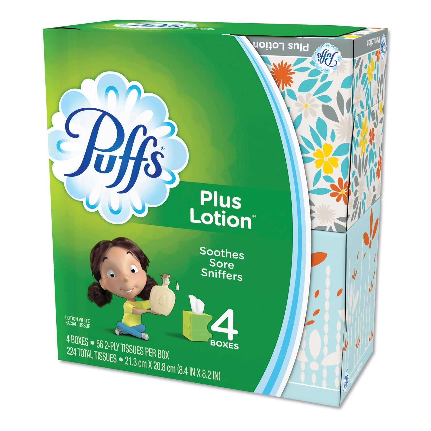 Puffs Plus Lotion White 1 Ply Facial Tissue, 8.2 x 8.4 inch - 56 sheets per box -- 24 boxes per case