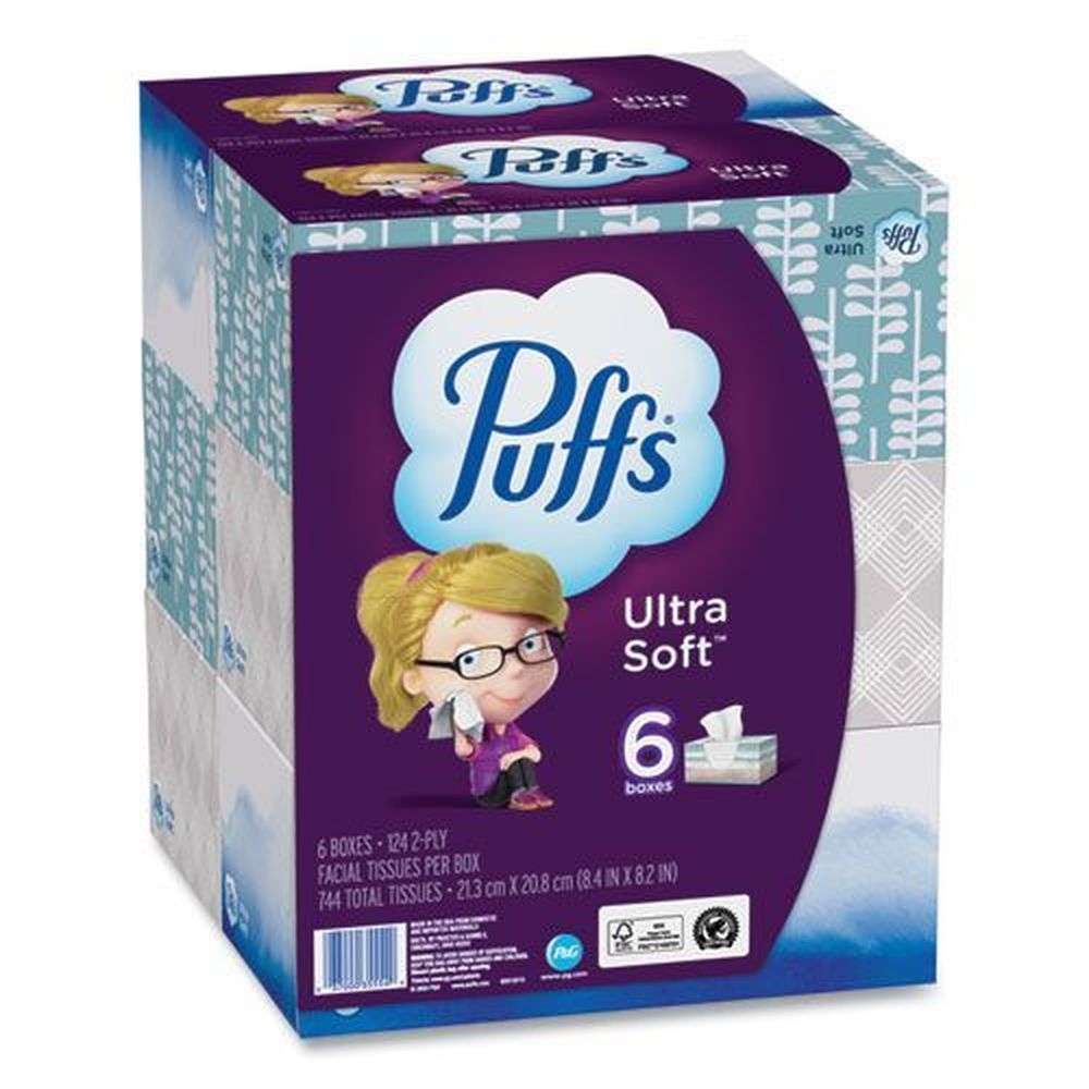 Puffs White 2 Ply Ultra Soft Facial Tissue, 124 sheets box -- 24 per case