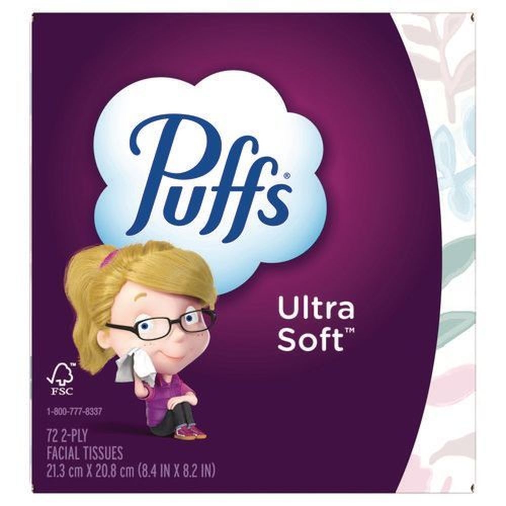 Puffs White 2 Ply Ultra Soft Facial Tissue, 72 sheets box -- 24 per case