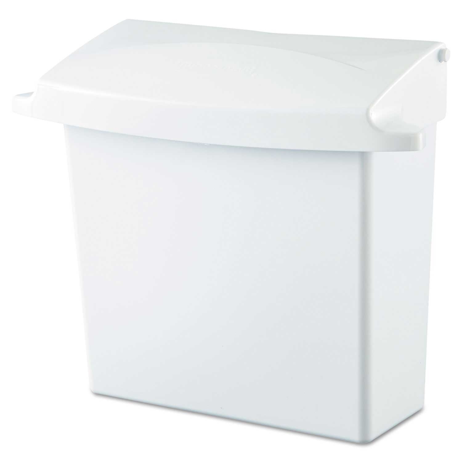 Rubbermaid Commercial Plastic White Rectangular Sanitary Napkin Receptacle with Rigid Liner