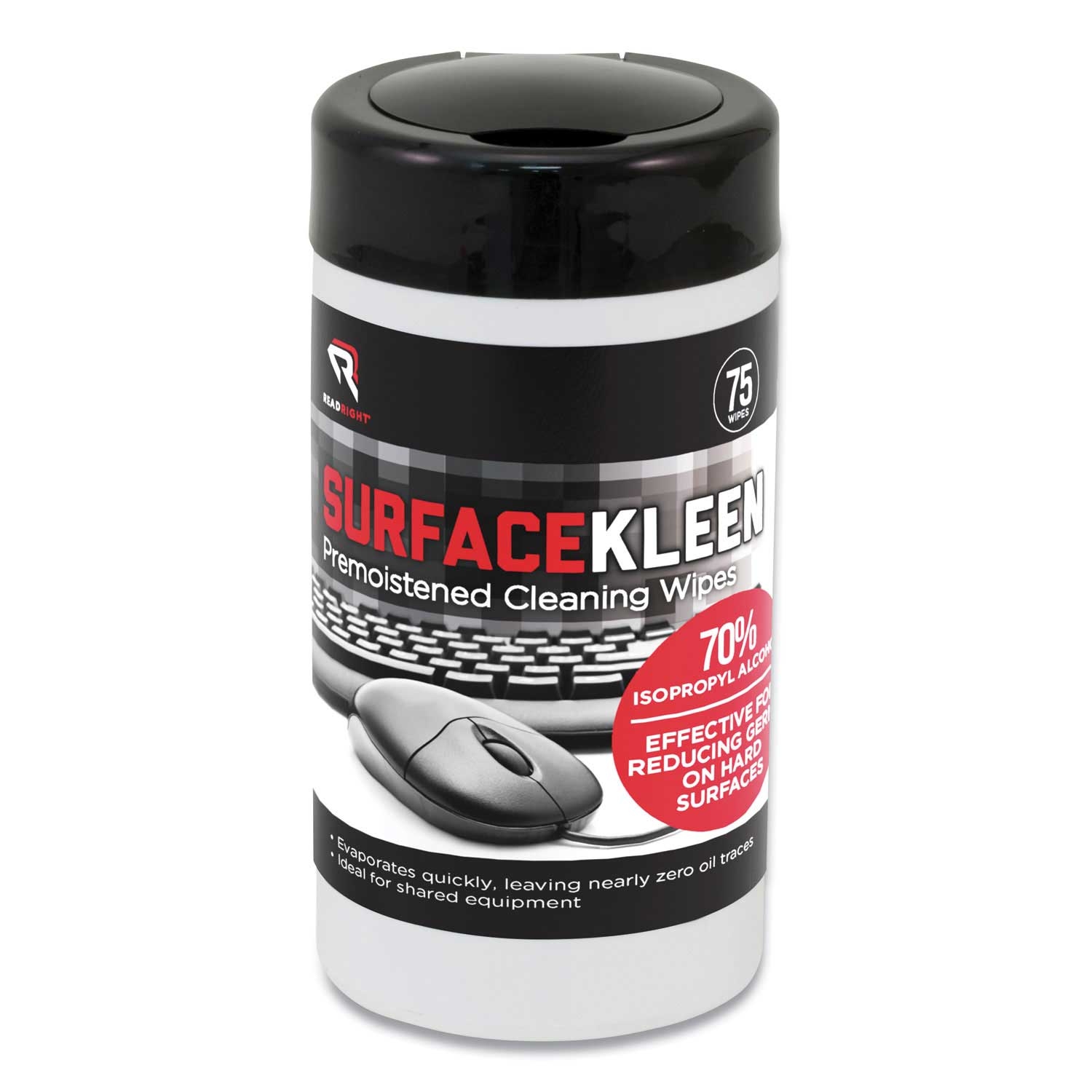 Read Right SurfaceKleen Premoistened Alcohol Cleaning Wipes, 6.38 x 5.4 inch - 75 per pack -- 1 pack