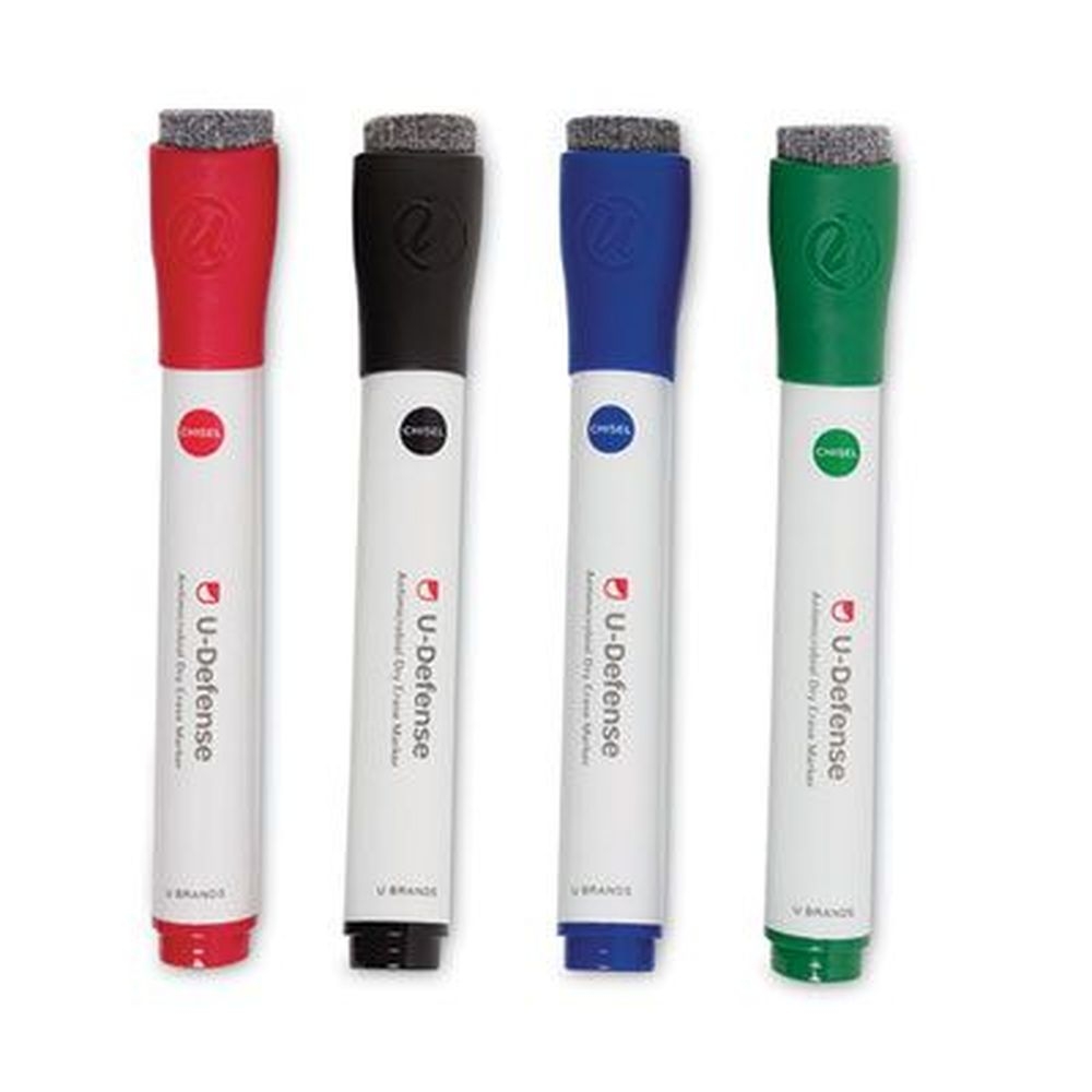 U Brands Assorted Colors U-Defense Antimicrobial Dry-Erase Marker with Medium Bullet Tip -- 24 per Pack