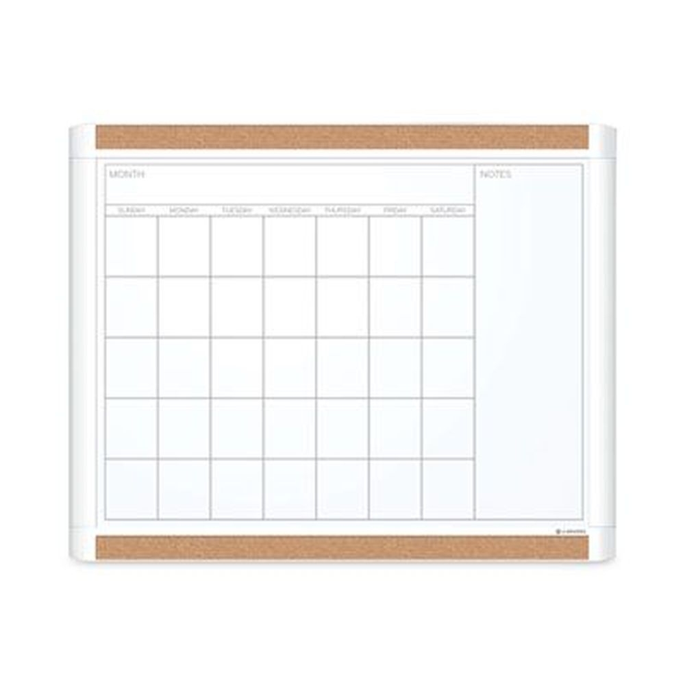 U Brands PINIT White Surface White Plastic Frame Magnetic Dry Erase Monthly Calendar, 20 x 16 inch