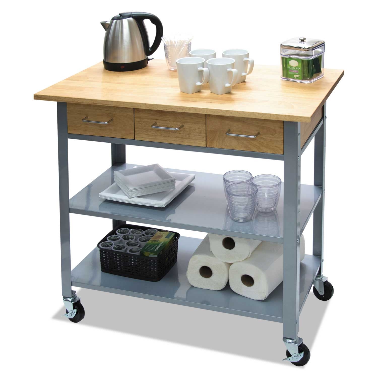Vertiflex Silver and Brown Countertop Serving Cart, 35.5 x 19.75 x 34.25 inch